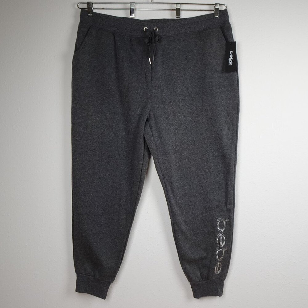 Bebe Fleece Sweatpants Women's Plus Size 3X Gray Rhinestone Logo Joggers